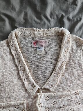 World Folk Art Open-Knit V-Neck Women’s Sweater Cardigan in Cream
